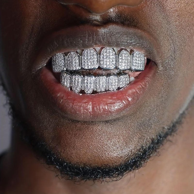 Txdvbls Store Grillz - Gold & Silver 6/8 Teeth Top & Bottom Grillz Set for Men and Women, 14K Gold Plated Teeth Caps for Halloween Costume Accessories - Image 4